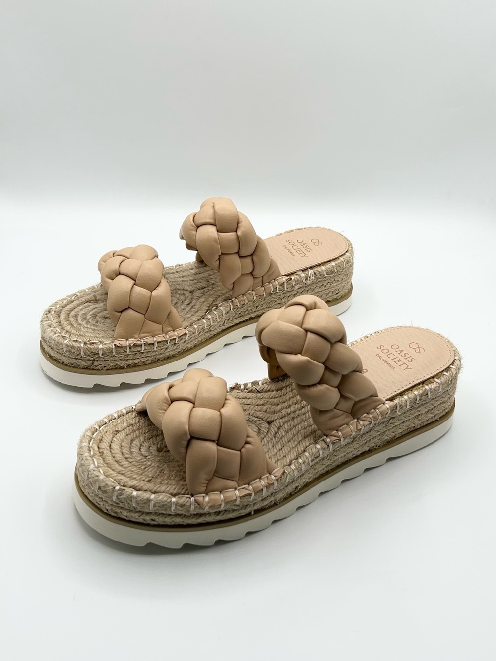 Oasis Society Cream Tan Leather Espadrille Platform Sandals Women’s Size 8